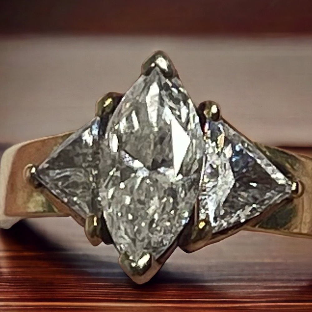 2+ CT Marquise Diamond Engagement Ring ✶ Trillions Stones ✶ 14K Gold ✶ Mayors - Picture 13 of 16